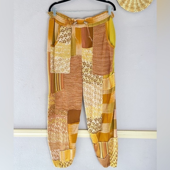 NWT Free People Camille Patchwork Joggers Bohemian Lagenlook Style Size Medium - Picture 4 of 7